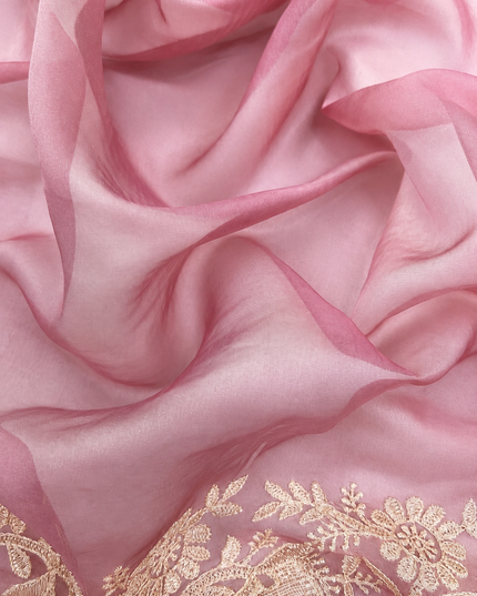 Soft Organza  Saree with Thread Work  and Scallop Border - Onion Pink