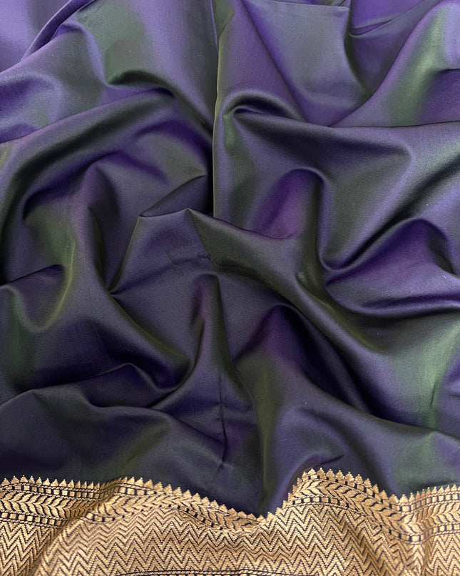 Mashru Banaras saree with Pichwai  Weaving Buttes and  Kaddi Border -Navy