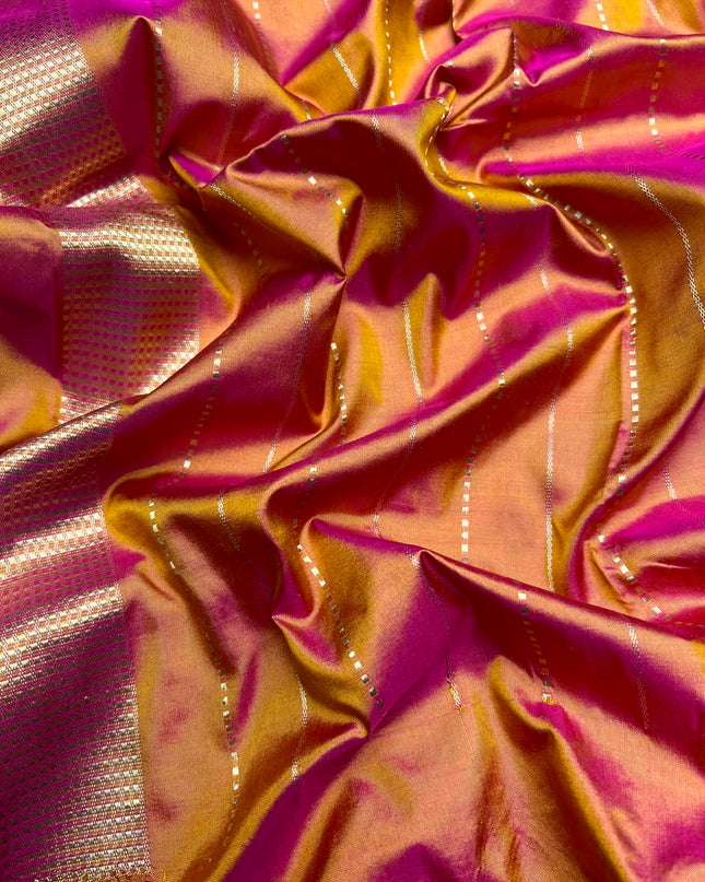 Kathan Silk Saree With All over Golden Flower  Buttes and Golden Zari Weaving Cow Border - Light Orange