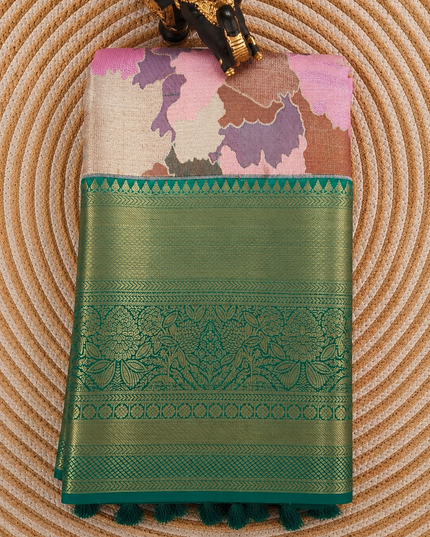 pure kanchi pattu saree Allover Geometrical Design- Multi
