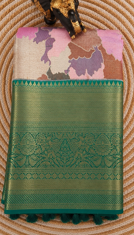 pure kanchi pattu saree Allover Geometrical Design- Multi