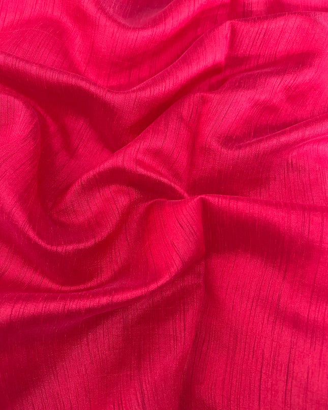 Jute Tusser Saree With All Over Thread Embroidery  Work Scallop Border - Rani Pink