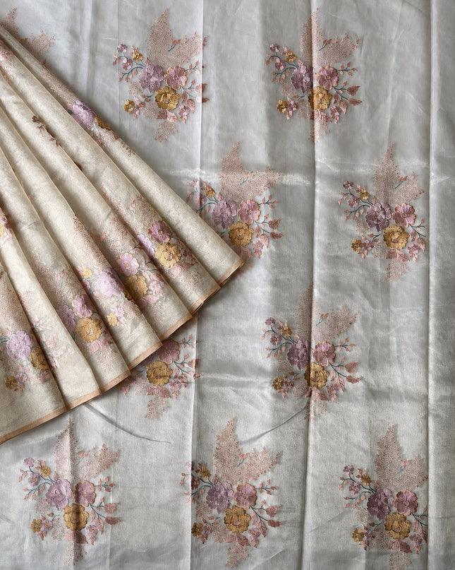 Pure Tissue Saree  with Embroidery Work and  piping border - Gold