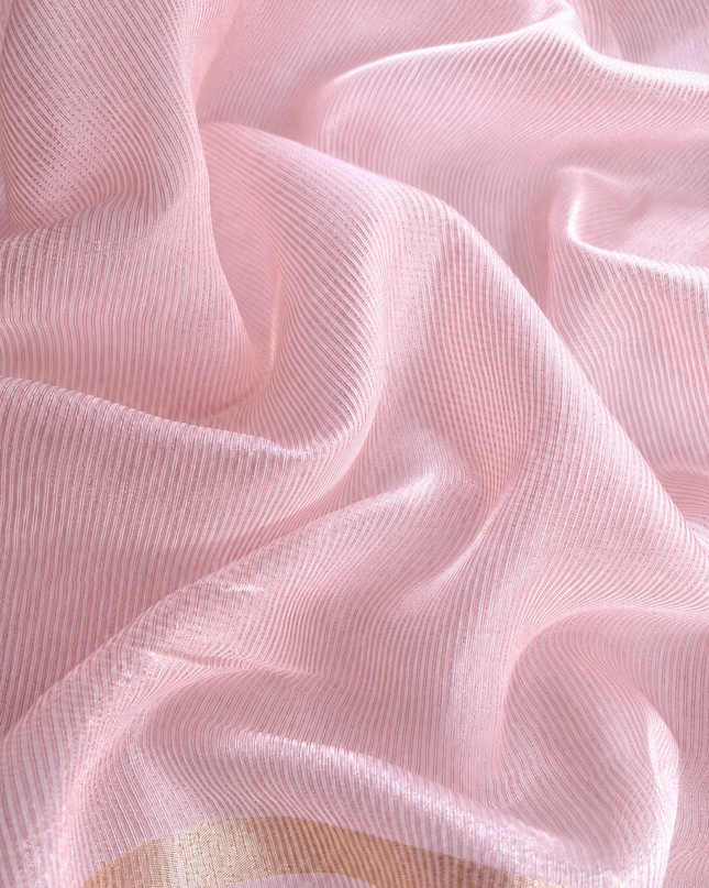 Mul Chanderi saree with Thread Embroidery Butties And Golden Zari Border  - Baby Pink