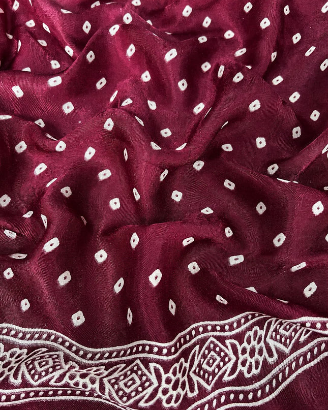 Modal silk saree with ajrakh Design and  Contrast Border -  Maroon