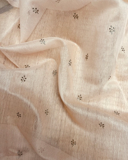 Silk Kota Saree with Floral Print and Thread Embroidery work Border with Lace - Tan