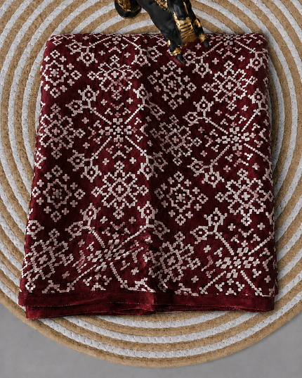 modal silk saree with ajrakh Design and Small Border  - Maroon
