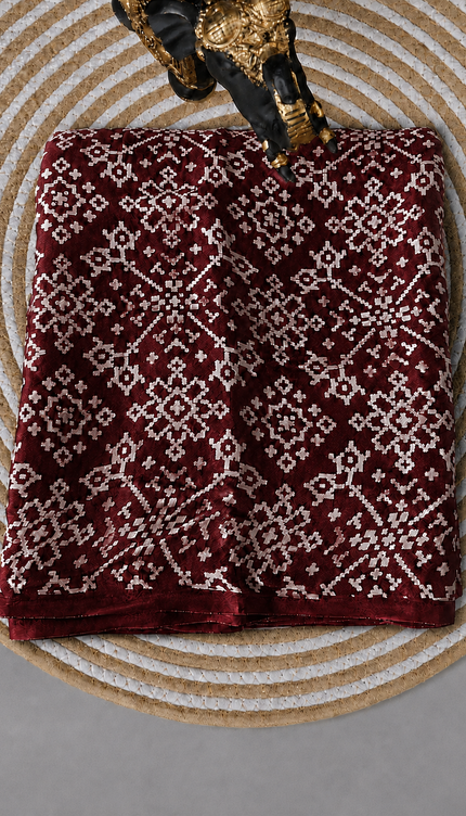 modal silk saree with ajrakh Design and Small Border  - Maroon