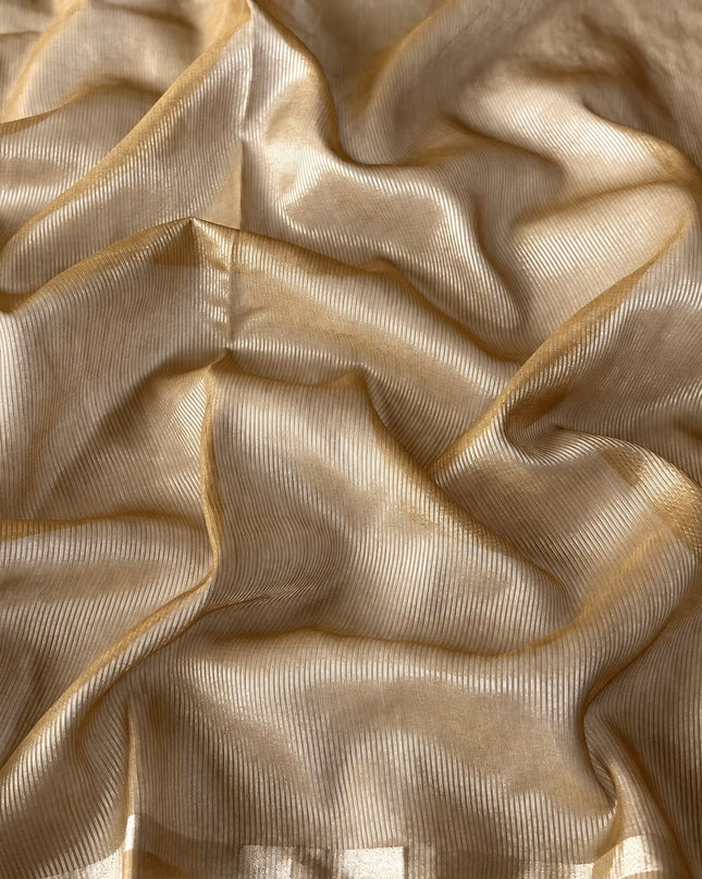 Mul Chanderi saree with thread embroidery Work and Small Border -  Tan