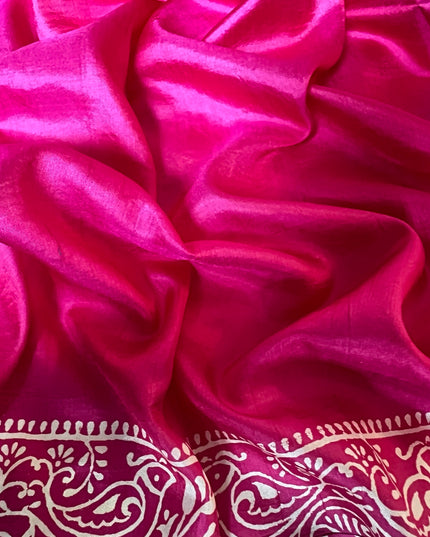 Pure Silk Saree With All Over Block Print  Kalmkari Border - Pink