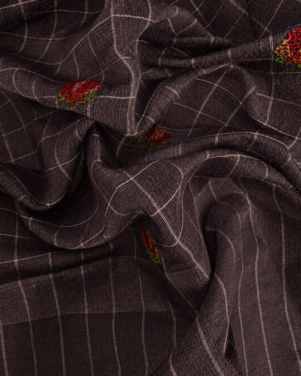 Linen Tissue Saree with Multi Stripes and Pichwai Border -  Coffee Brown