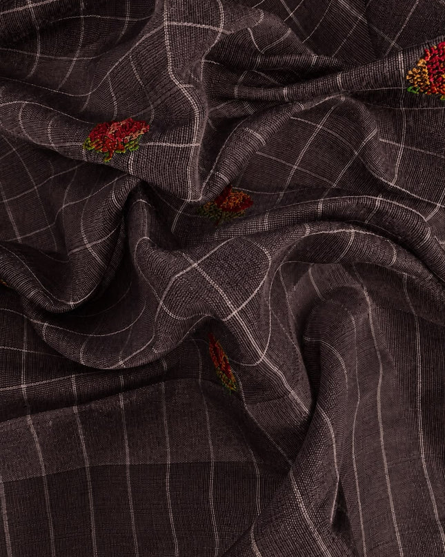 Linen Tissue Saree with Multi Stripes and Pichwai Border -  Coffee Brown