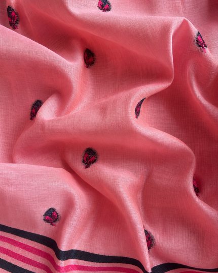 Linen Saree with Allover Thread Weaving Butties - Light Pink