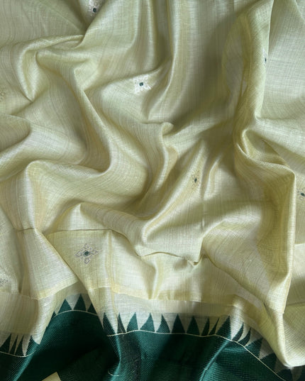 Cotton Chanderi Jamdani Saree with Self Weaving Floral Design - Green