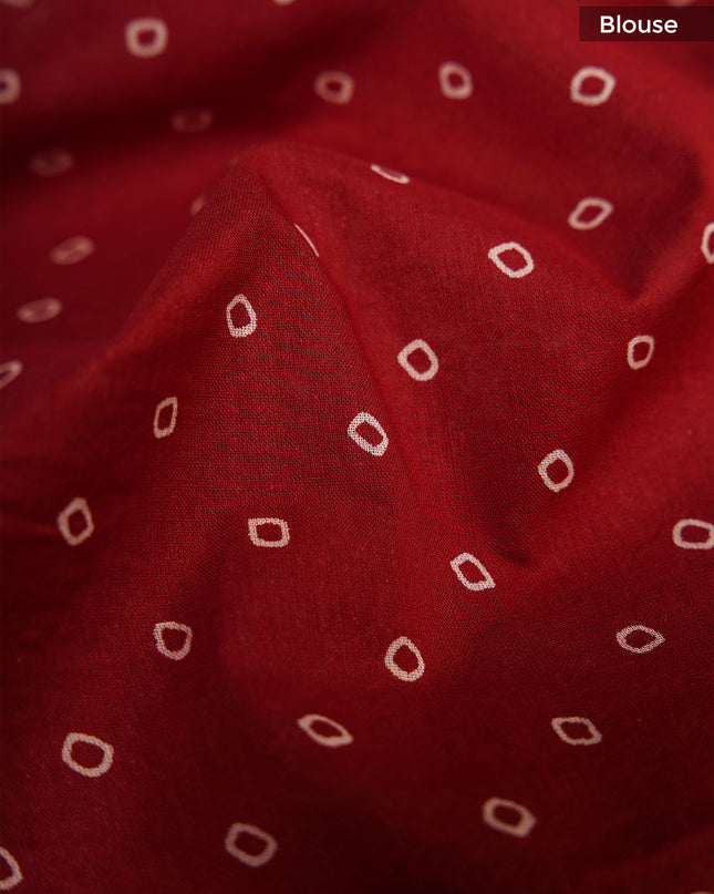 Kota cotton saree with warli print - Maroon Red