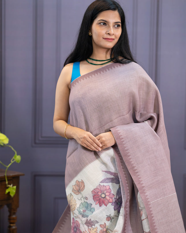 Jute Linen With Digital Print - Brown