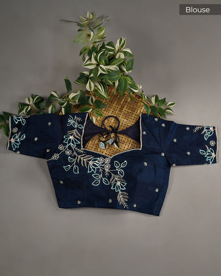 Russian Crape Hand Painting Design With Kardana & Sequence Work Scallop Border With Pearl Work - Mint Blue