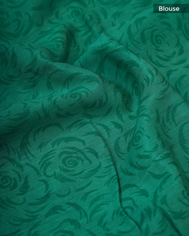 Chanderi Silk Floral Print With Contrast Border - Blue