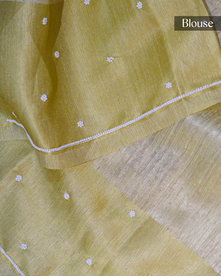 Jute Tusser Silk Saree with Satin Border and Pearl work Butties - Sea Green