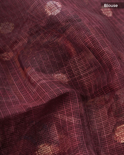 Silk Kota Saree With Digital Print And Gold Weaving Butties - Maroon