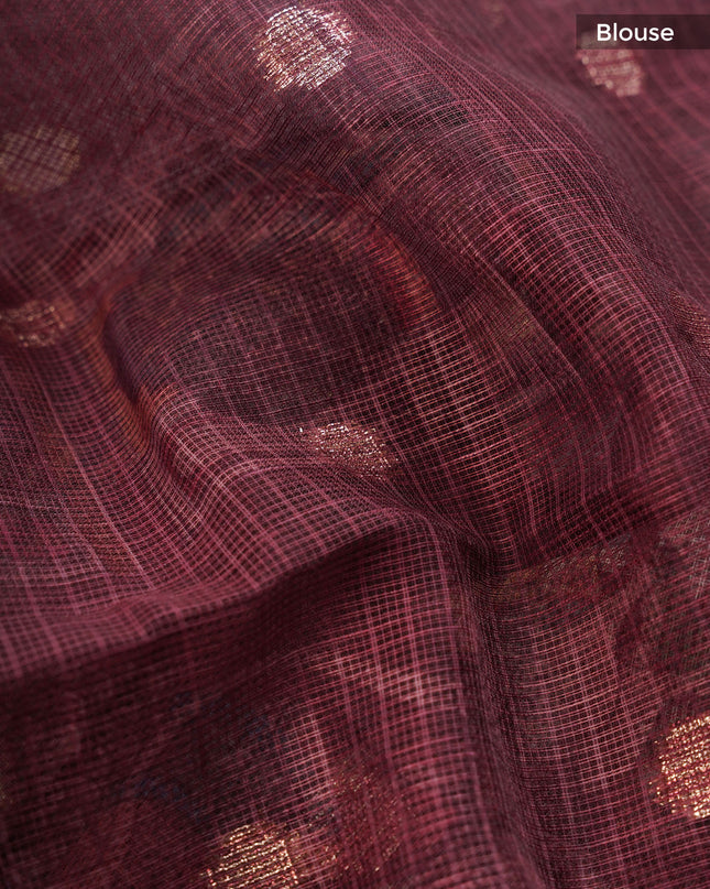 Silk Kota Saree With Digital Print And Gold Weaving Butties - Maroon