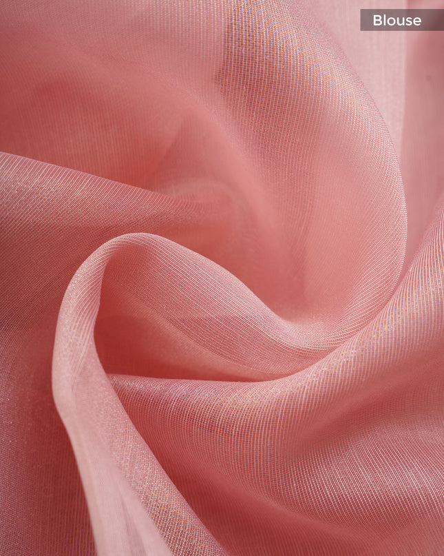 Linen Tissue Saree With Applique Work And Scallop Border - Baby Pink