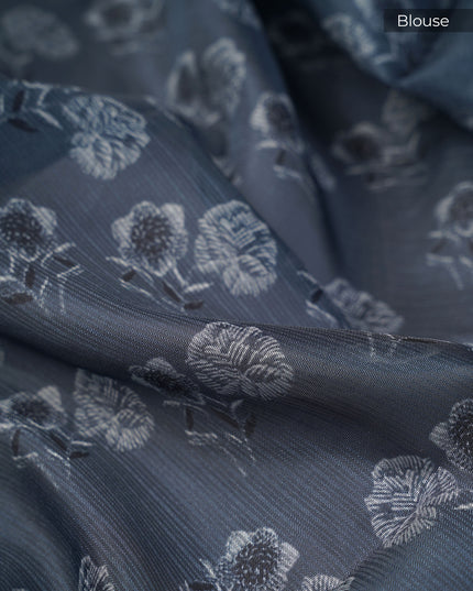 Silk Kota Lehariya Design With Mirror Work - Grey