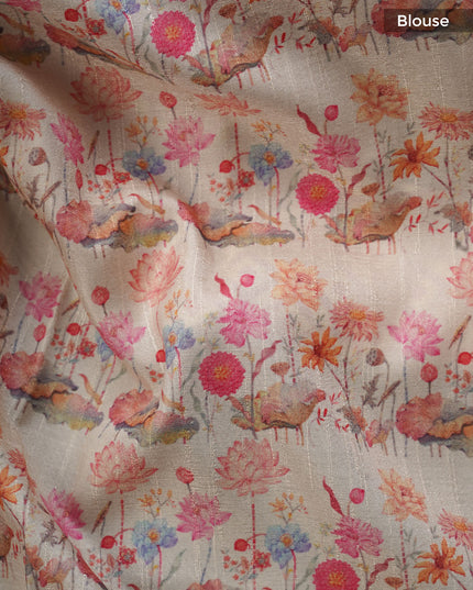 Semi Tusser Silk Saree With Contrast Border And Thread Embroidery Butties -  Beige Pink