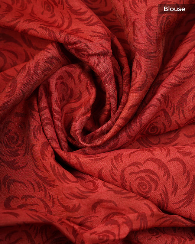 Chanderi Silk Floral Print With Contrast Border - Mustered