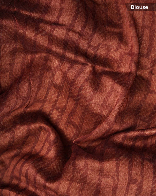 Chanderi Silk Allover Print with Antique Zari Border - Brown