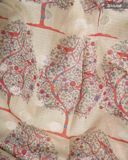 Silk Kota Saree With Allover thread Work - Peach