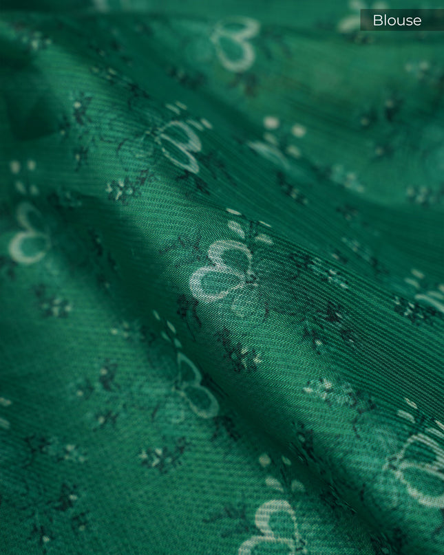 Silk Kota Lehariya Design With Mirror Work - Green