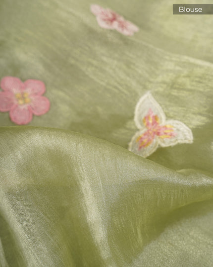 Tissue Organza Embossed Work Lace Border - Pista Green