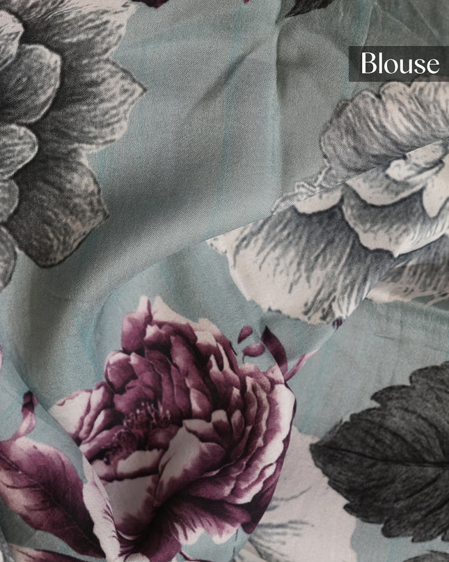 Munga silk Saree with Centre print horizontal Zari lines - Sage Green