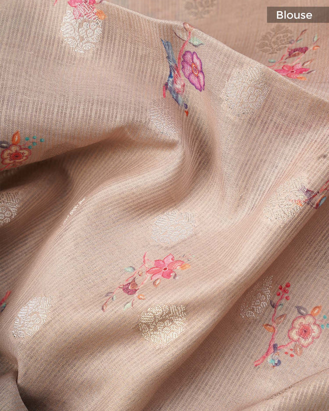 Silk Kota Saree With Allover Silver Zari Butties And Gold Border - Green