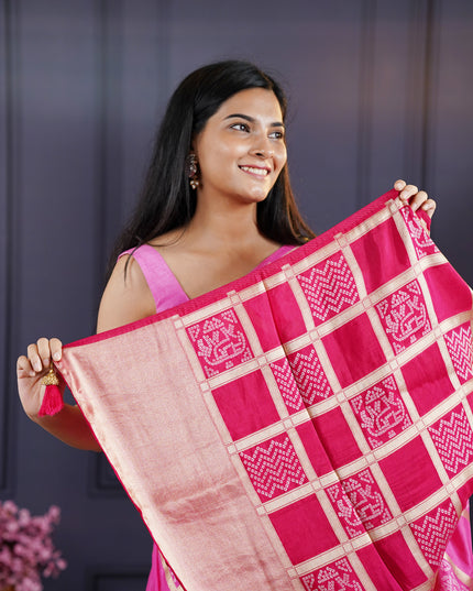 Dola Silk Saree with Bhandni  Weaving - Pink