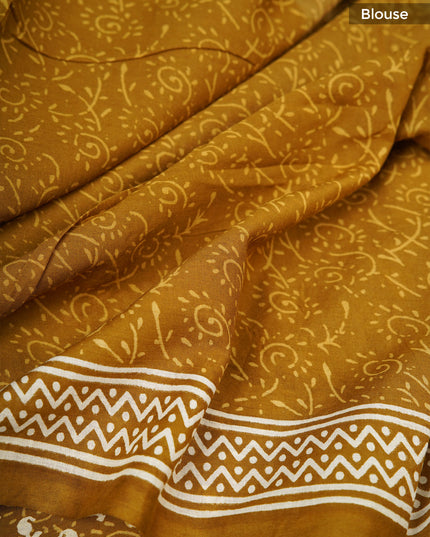 Mul Cotton Saree with  Block Printed - Mustered Yellow