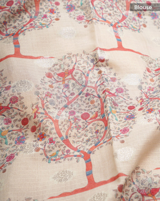 Silk Kota Saree With Allover Thread Work - Beige