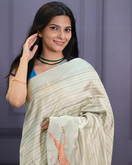 Semi Tusser silk Stripes Design With Satin Border