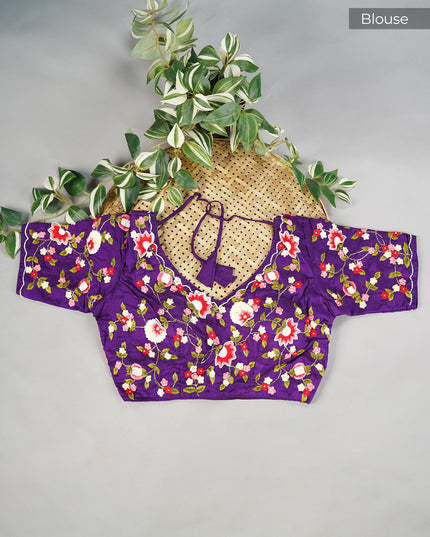 Italian Crepe thread Embroidery Buttis Scallop Border with Pearl Work - Violet