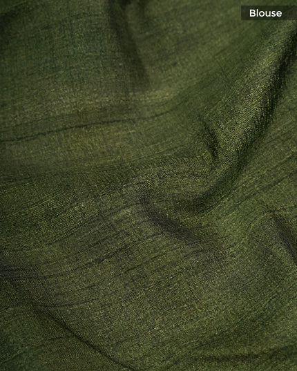 Tusser Saree Kalamkari With Kanchi Border - P Green