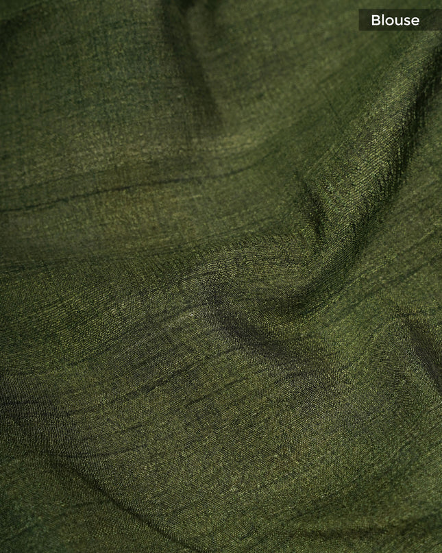 Tusser Saree Kalamkari With Kanchi Border - P Green