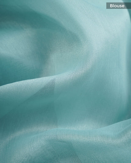 Linen Tissue Saree With Applique Work And Scallop Border - Sky Blue