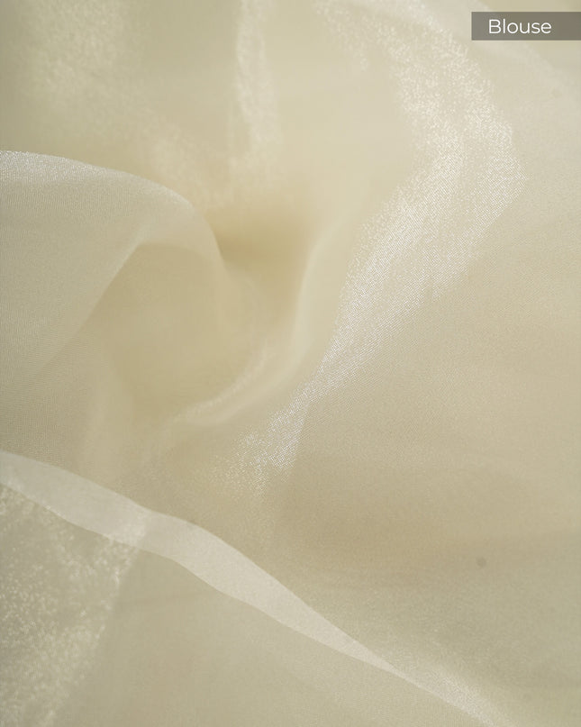 Tissue Organza Thread Embroidery Buttis with Scallop Border Kardana Work - Off White