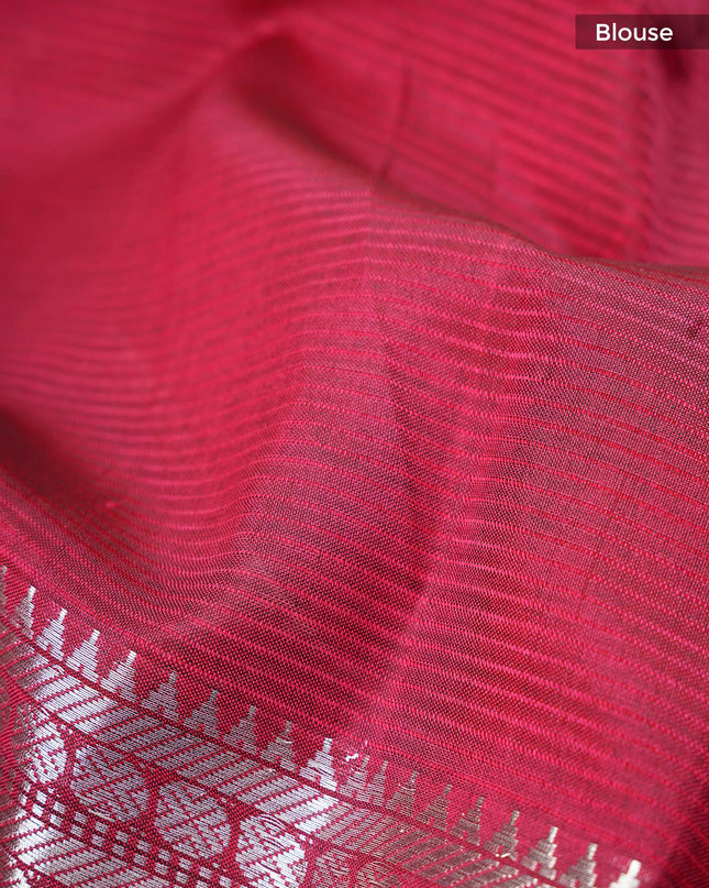 Mangalagiri Silk Saree With Thread Embroidery Butties And Silver Zari - Maroon