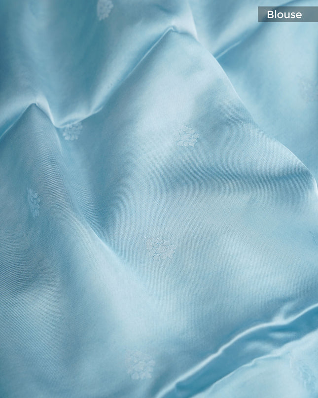 Tissue Banaras Saree with Golden Zari Butties and Contrast Border- Light Blue