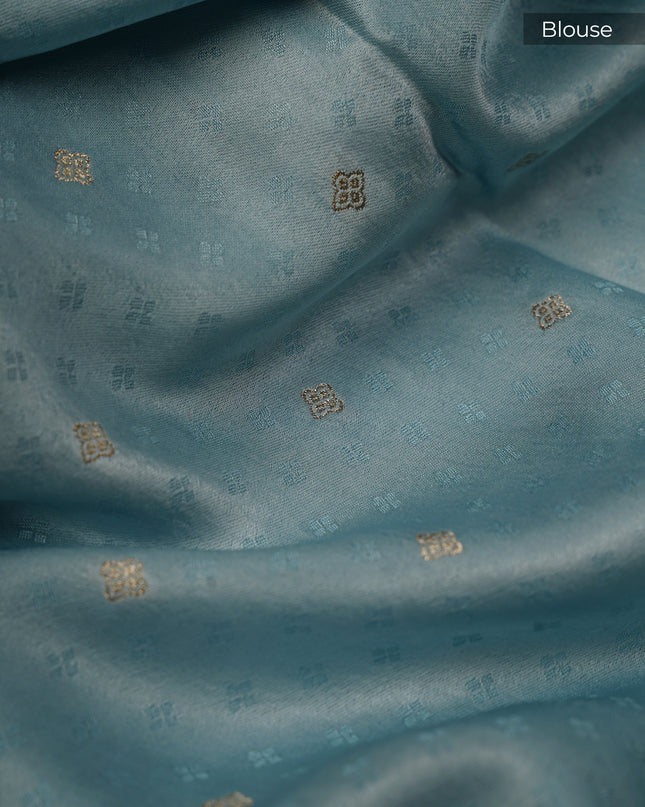 Banaras Silk Silver Butti Meenakari Border with Silver Zari - Blue