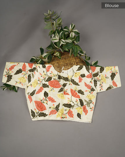 Italian Crape Sequence Work With Scallop Border Kardana Work - Orange