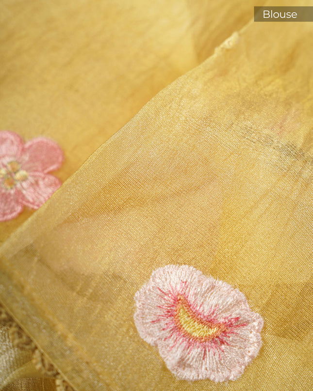 Tissue Organza Embossed Work Lace Border - Lemon Yellow