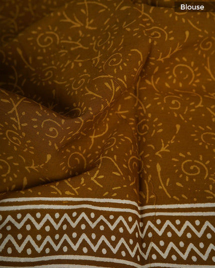Mul Cotton Saree with  Block Printed - Mehandi Green